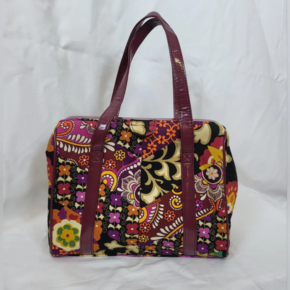 Vera Bradley Retired Suzani Safari‎ Sunset Pattern Plum Trim Boho Chic Satchel